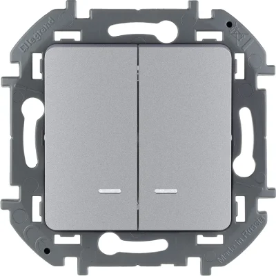 Выключатель двухклавишный с подсветкой/индикацией - INSPIRIA - 10 AX - 250 В~ - алюминий 673 Legrand фото 1