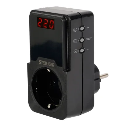 Реле напряжения для розетки регулируемое VPR-200B, 230В,16A,черный STEKKER 50690 фото 1