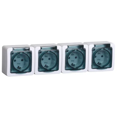 Розетка 4-местная для открытой установки РСб24-3-ГПБд с заземляющим контактом IP54 ГЕРМЕС PLUS (цвет фото 1