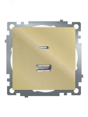 Розетка 2-местная USB+TypeC (механизм) 250В 3А max 20W серия Катрин золото GLS10-7116-08 500 STEKKER фото 1