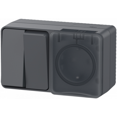 AtlasDesign PROFI IP54 О/У БЛОК: РОЗ. з/к со шт. 16А, ВЫКЛ.2-клав.10А, АНТРАЦИТ ATN Systeme Electric фото 1