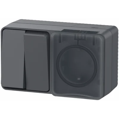 AtlasDesign PROFI IP54 О/У БЛОК: РОЗ. з/к со шт. 16А, ВЫКЛ.2-клав.10А, АНТРАЦИТ ATN Systeme Electric фото 1