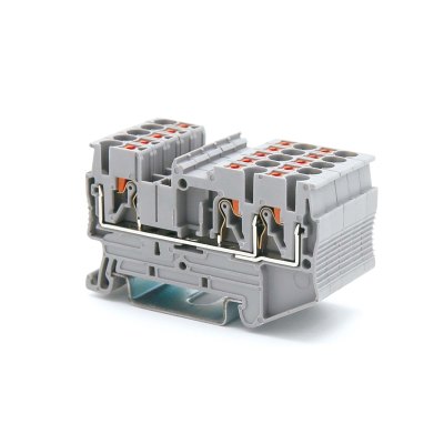 Клемма проходная, зажим push-in, 3 точки подключения, 2.5 кв.мм, серая DKC VPR-2.5-TWIN-GY фото 1