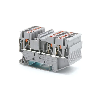 Клемма проходная, зажим push-in, 3 точки подключения, 2.5 кв.мм, серая DKC VPR-2.5-TWIN-GY фото 1