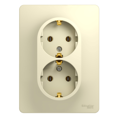 GLOSSA РОЗЕТКА двойная с заземлением, 16А, в сборе, БЕЖЕВЫЙ Systeme Electric GSL000224 фото 1