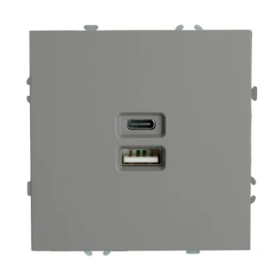 Розетка СП 2-м USB Type C механизм (платиново-серый) soft touch Эмили RST10-5115-10 STEKKER 49957 фото 1