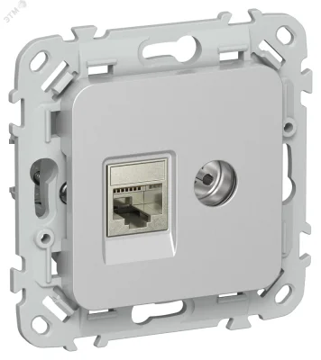 FLITE Розетка 2-местная RJ45/TV категория 6 STP РКТВ6-2-1-ФлА алюминий IEK FI-AK21-2-K47 фото 1