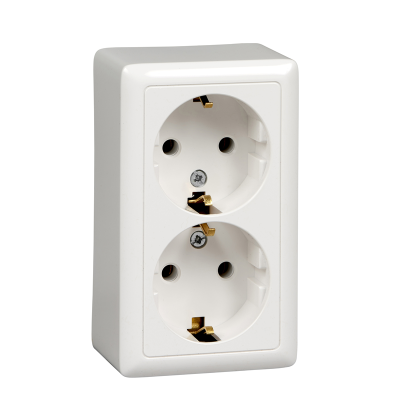 ХИТ О/У РОЗЕТКА двойная с заземлением без шт. ИЗОЛ.ПЛ. 16А, 250В, БЕЛЫЙ. Россия RA1 Systeme Electric фото 1