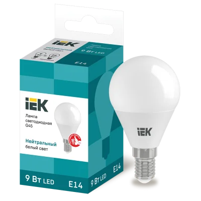 Лампа LED G45 шар 9Вт 230В 4000К E14 IEK LLE-G45-9-230-40-E14 фото 1