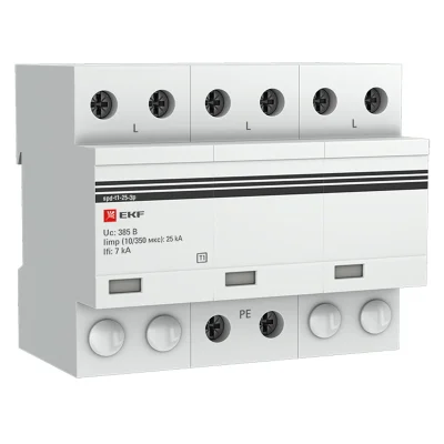 Устройство защиты от импульсных перенапряжений Тип 1 Iimp 25kA (10/350μs) 3P EKF spd-t1-25-3p фото 1