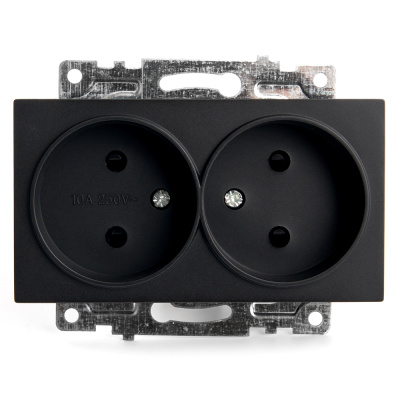Розетка 2-местная с защитной шторкой (механизм) б/з, 250В, 10А, серия Катрин, GLS10-7113-05, черный  фото 1