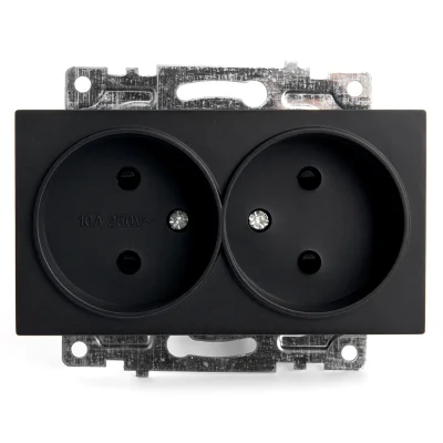 Розетка 2-местная с защитной шторкой (механизм) б/з, 250В, 10А, серия Катрин, GLS10-7113-05, черный  фото 1