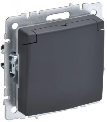BRITE Розетка с заземлением с защитными шторками и крышкой 16А IP20 РСбш10-3-БрГ графит BR-R16-1 IEK фото 1