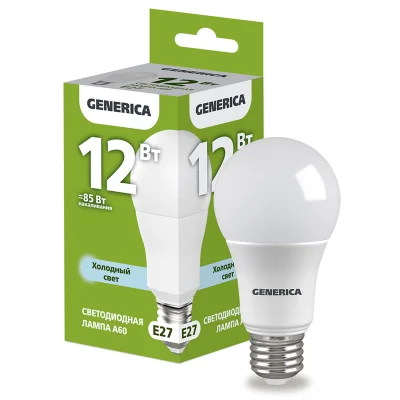 Лампа LED A60 груша 12Вт 230В 6500К E27 GENERICA LL-A60-12-230-65-E27-G фото 1