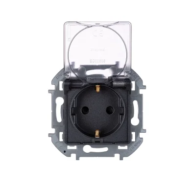 Розетка 2К+З IP 44 с откидной крышкой и шторками - немецкий стандарт - 16 А - 250 В~ - INSPIRIA - ан фото 1