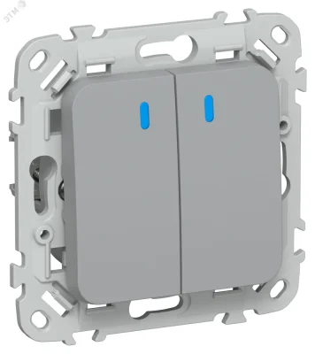 FLITE Выключатель 2-клавишный с индикацией 10А ВС12-1-1-ФлС серый IEK FI-V20-1-10-1-K03 фото 1