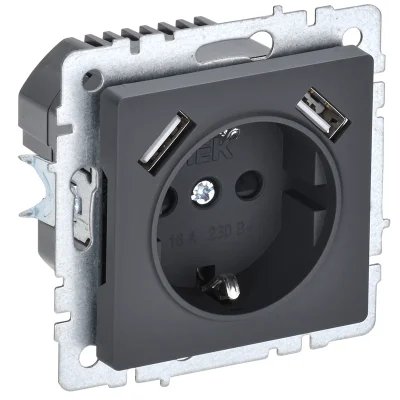 BRITE Роз. с з/к/ш 16А с USB A+A 2,1А РЮш10-1-БрГ граф. IEK BR-R14-16-U21-D21-K53 фото 1