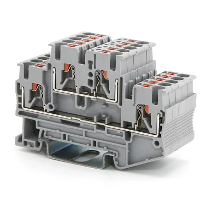 Клемма двухуровневая, зажим push-in, 4 точки подключения, 2.5 кв.мм, серая DKC VPRTT-2.5-GY фото 1