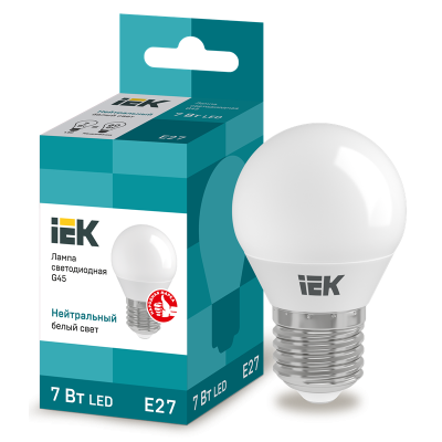 Лампа LED G45 шар 7Вт 230В 4000К E27 IEK LLE-G45-7-230-40-E27 фото 1