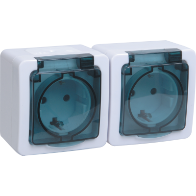 Розетка 2-местная для открытой установки РСб22-3-ГПБд с заземляющим контактом IP54 ГЕРМЕС PLUS (цвет фото 1