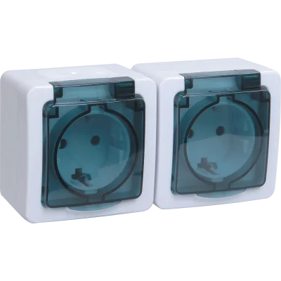 Розетка 2-местная для открытой установки РСб22-3-ГПБд с заземляющим контактом IP54 ГЕРМЕС PLUS (цвет фото 1