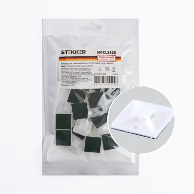 Площадка самоклеющаяся SMCL2525 25*25 мм под хомуты белый (25шт в упак) STEKKER 32935 фото 1