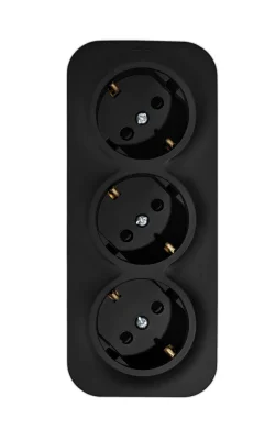 Розетка тройная Quteo с заземлением со шторками чёрный матовый Legrand 782473 фото 1