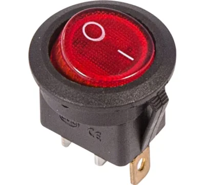 Выключатель клавишный круглый 250V 6А (3с) ON-OFF красный с подсветкой (10/10/3000) Rexant 36-2570 фото 1