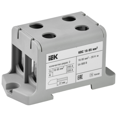Клемма вводная силовая КВС 16-95 кв.мм. 2-рядная серая IEK YZN13-095-K03 фото 1