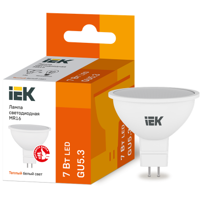 Лампа LED MR16 софит 7Вт 230В 3000К GU5.3 IEK LLE-MR16-7-230-30-GU5 фото 1