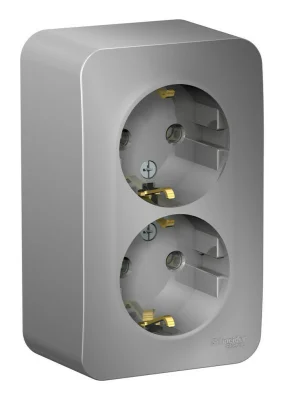 BLANCA О/У РОЗЕТКА двойная с заземл. без штор. ИЗОЛ.ПЛ.,16А, 250В, АЛЮМИНИЙ BLNRA01 Systeme Electric фото 1