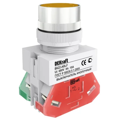 Выкл. кноп. ABLF D22 ЖЕЛТЫЙ 220В ВK-22 DEKraft 25015DEK фото 1