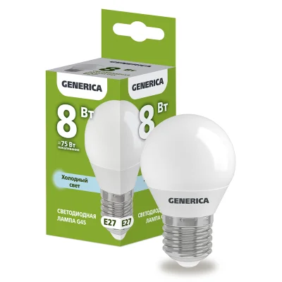 Лампа LED G45 шар 8Вт 230В 6500К E27 GENERICA LL-G45-08-230-65-E27-G фото 1