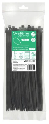 Стяжка кабельная нейлоновая 300х3.6 Чёрная (100шт) в пакете с замком ЗИП-ЛОК IMT300 Systeme Electric фото 1