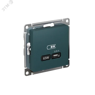 ATLASDESIGN USB розетка тип-С 65Вт высокоскор.заряд. QC, PD, механизм, изумруд ATN0 Systeme Electric фото 1