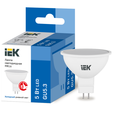 Лампа LED MR16 софит 5Вт 230В 6500К GU5.3 IEK LLE-MR16-5-230-65-GU5 фото 1