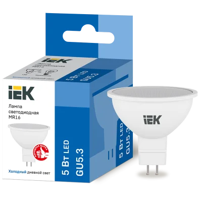 Лампа LED MR16 софит 5Вт 230В 6500К GU5.3 IEK LLE-MR16-5-230-65-GU5 фото 1