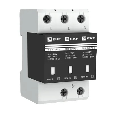 Ограничитель импульсных напряжений ОПВ-C/3P In 20кА 440В с сигн. EKF opv-c3 фото 1