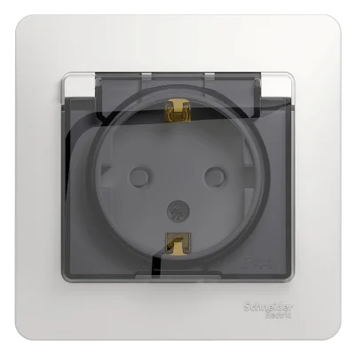 GLOSSA РОЗЕТКА с заземлением со шторками с крышкой, 16А, IP44, в сборе, БЕЛЫЙ GSL00 Systeme Electric фото 1