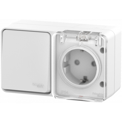 AtlasDesign PROFI IP54 О/У БЛОК: РОЗ. з/к со шт. 16А, ВЫКЛ.1-клав.10А, БЕЛЫЙ ATN540 Systeme Electric фото 1