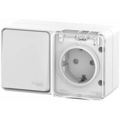 AtlasDesign PROFI IP54 О/У БЛОК: РОЗ. з/к со шт. 16А, ВЫКЛ.1-клав.10А, БЕЛЫЙ ATN540 Systeme Electric фото 1