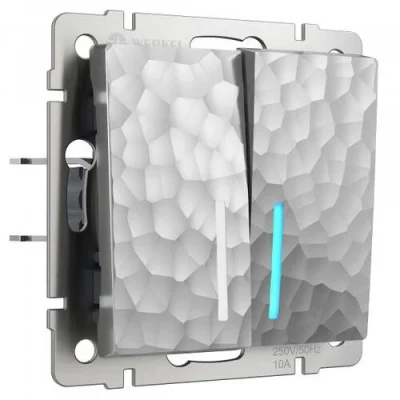 Выключатель двухклавишный проходной с подсветкой (серебряный) Hammer W1222106 Werkel a052085 фото 1