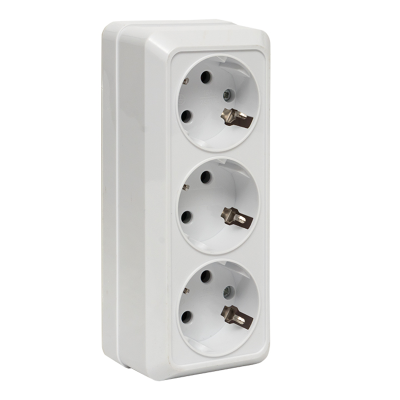 Рим Розетка 3-местная 16А с заземлением белая EKF ENR16-228-10 фото 1