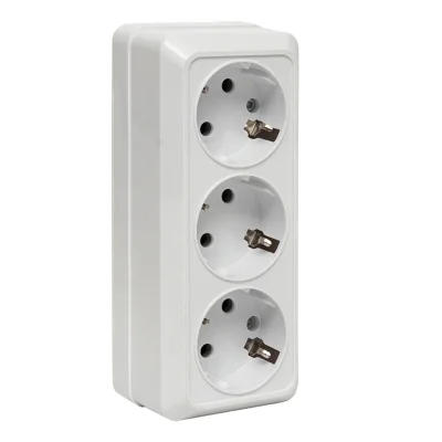 Рим Розетка 3-местная 16А с заземлением белая EKF ENR16-228-10 фото 1