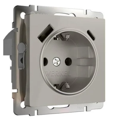 Розетка с заземлением, шторками и USB тип A+C (дымчатый) W1271704 Werkel a069465 фото 1