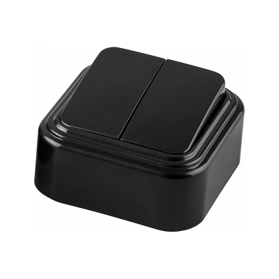 Выключатель двухклавишный открытой установки, 250В, 6А, IP20, черный, PSW06-22-20 (VA5 6-232-Ч) STEK фото 1