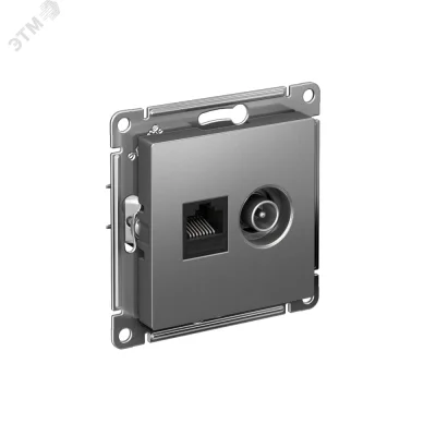 Розетка ATLASDESIGN двойная компьютерная+ТВ RJ45+TV категория 5E механизм сталь ATN Systeme Electric фото 1