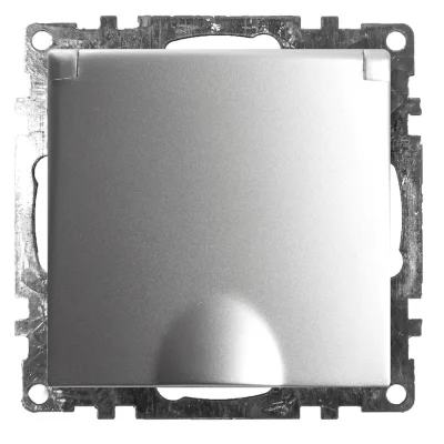Розетка электрическая 1-местная с/з с крышкой (механизм), серия Катрин, GLS16-7112-03, серебро STEKK фото 1