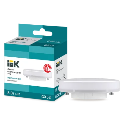Лампа LED T75 таблетка 8Вт 230В 4000К GX53 IEK LLE-T80-8-230-40-GX53 фото 1