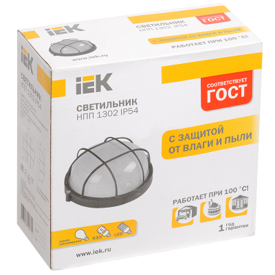Светильник НПП1302 белый/круг с реш.60Вт IP54 IEK LNPP0-1302-1-060-K01 фото 1